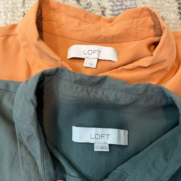 Set of 2 LOFT Short Sleeve Blouses, Green and Yellow-Peach, size Large - Picture 3 of 13